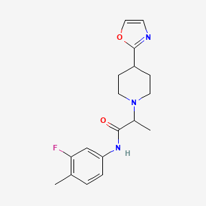 molecular formula C18H22FN3O2 B7284870 N-(3-fluoro-4-methylphenyl)-2-[4-(1,3-oxazol-2-yl)piperidin-1-yl]propanamide 