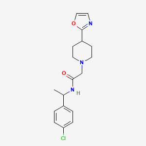 molecular formula C18H22ClN3O2 B7284884 N-[1-(4-chlorophenyl)ethyl]-2-[4-(1,3-oxazol-2-yl)piperidin-1-yl]acetamide 