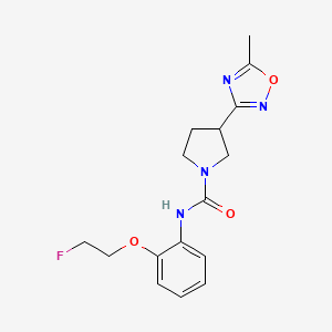 molecular formula C16H19FN4O3 B7285177 N-[2-(2-fluoroethoxy)phenyl]-3-(5-methyl-1,2,4-oxadiazol-3-yl)pyrrolidine-1-carboxamide 