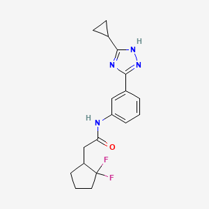 molecular formula C18H20F2N4O B7285206 N-[3-(5-cyclopropyl-1H-1,2,4-triazol-3-yl)phenyl]-2-(2,2-difluorocyclopentyl)acetamide 