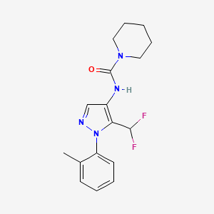 molecular formula C17H20F2N4O B7285383 N-[5-(difluoromethyl)-1-(2-methylphenyl)pyrazol-4-yl]piperidine-1-carboxamide 