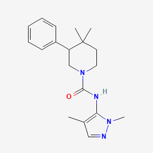 molecular formula C19H26N4O B7285449 N-(2,4-dimethylpyrazol-3-yl)-4,4-dimethyl-3-phenylpiperidine-1-carboxamide 