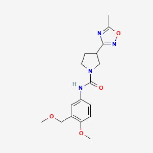molecular formula C17H22N4O4 B7285772 N-[4-methoxy-3-(methoxymethyl)phenyl]-3-(5-methyl-1,2,4-oxadiazol-3-yl)pyrrolidine-1-carboxamide 