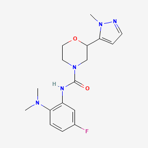 molecular formula C17H22FN5O2 B7285844 N-[2-(dimethylamino)-5-fluorophenyl]-2-(2-methylpyrazol-3-yl)morpholine-4-carboxamide 