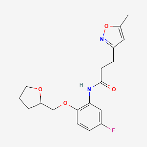 molecular formula C18H21FN2O4 B7285896 N-[5-fluoro-2-(oxolan-2-ylmethoxy)phenyl]-3-(5-methyl-1,2-oxazol-3-yl)propanamide 