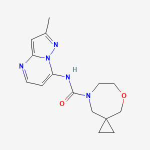 molecular formula C15H19N5O2 B7286012 N-(2-methylpyrazolo[1,5-a]pyrimidin-7-yl)-5-oxa-8-azaspiro[2.6]nonane-8-carboxamide 