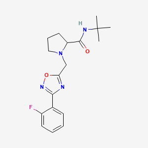 molecular formula C18H23FN4O2 B7286029 N-tert-butyl-1-[[3-(2-fluorophenyl)-1,2,4-oxadiazol-5-yl]methyl]pyrrolidine-2-carboxamide 