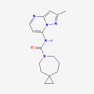 molecular formula C16H21N5O B7286032 N-(2-methylpyrazolo[1,5-a]pyrimidin-7-yl)-6-azaspiro[2.6]nonane-6-carboxamide 