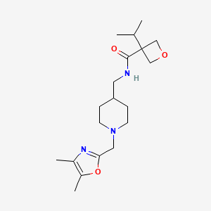 molecular formula C19H31N3O3 B7286118 N-[[1-[(4,5-dimethyl-1,3-oxazol-2-yl)methyl]piperidin-4-yl]methyl]-3-propan-2-yloxetane-3-carboxamide 