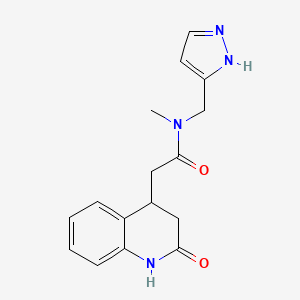 molecular formula C16H18N4O2 B7286134 N-methyl-2-(2-oxo-3,4-dihydro-1H-quinolin-4-yl)-N-(1H-pyrazol-5-ylmethyl)acetamide 