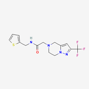 molecular formula C14H15F3N4OS B7286148 N-(thiophen-2-ylmethyl)-2-[2-(trifluoromethyl)-6,7-dihydro-4H-pyrazolo[1,5-a]pyrazin-5-yl]acetamide 