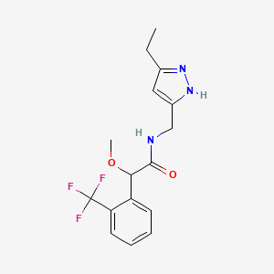 molecular formula C16H18F3N3O2 B7286224 N-[(3-ethyl-1H-pyrazol-5-yl)methyl]-2-methoxy-2-[2-(trifluoromethyl)phenyl]acetamide 