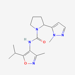 molecular formula C16H23N5O2 B7286298 N-(3-methyl-5-propan-2-yl-1,2-oxazol-4-yl)-2-(2-methylpyrazol-3-yl)pyrrolidine-1-carboxamide 
