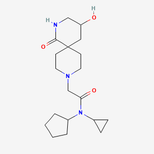 molecular formula C19H31N3O3 B7286316 N-cyclopentyl-N-cyclopropyl-2-(4-hydroxy-1-oxo-2,9-diazaspiro[5.5]undecan-9-yl)acetamide 