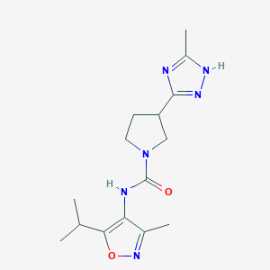 molecular formula C15H22N6O2 B7286349 N-(3-methyl-5-propan-2-yl-1,2-oxazol-4-yl)-3-(5-methyl-1H-1,2,4-triazol-3-yl)pyrrolidine-1-carboxamide 