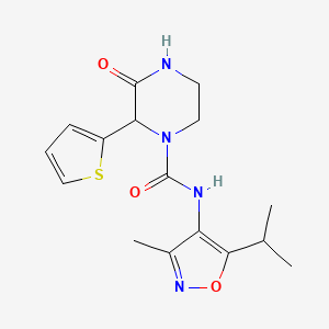 molecular formula C16H20N4O3S B7286368 N-(3-methyl-5-propan-2-yl-1,2-oxazol-4-yl)-3-oxo-2-thiophen-2-ylpiperazine-1-carboxamide 