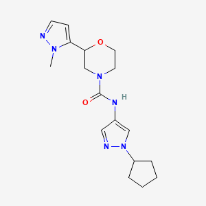 molecular formula C17H24N6O2 B7286376 N-(1-cyclopentylpyrazol-4-yl)-2-(2-methylpyrazol-3-yl)morpholine-4-carboxamide 