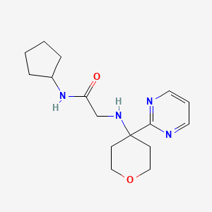 molecular formula C16H24N4O2 B7286810 N-cyclopentyl-2-[(4-pyrimidin-2-yloxan-4-yl)amino]acetamide 