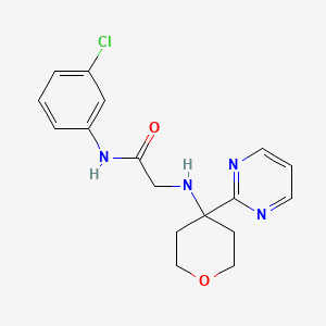 molecular formula C17H19ClN4O2 B7286818 N-(3-chlorophenyl)-2-[(4-pyrimidin-2-yloxan-4-yl)amino]acetamide 
