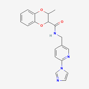molecular formula C19H18N4O3 B7286895 N-[(6-imidazol-1-ylpyridin-3-yl)methyl]-2-methyl-2,3-dihydro-1,4-benzodioxine-3-carboxamide 