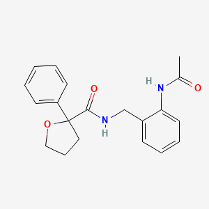 molecular formula C20H22N2O3 B7286918 N-[(2-acetamidophenyl)methyl]-2-phenyloxolane-2-carboxamide 