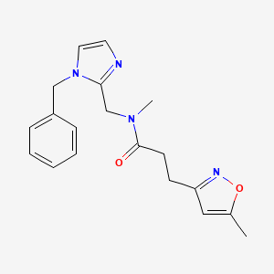 molecular formula C19H22N4O2 B7287044 N-[(1-benzylimidazol-2-yl)methyl]-N-methyl-3-(5-methyl-1,2-oxazol-3-yl)propanamide 