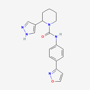 molecular formula C18H19N5O2 B7287125 N-[4-(1,2-oxazol-3-yl)phenyl]-2-(1H-pyrazol-4-yl)piperidine-1-carboxamide 