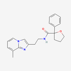 molecular formula C21H23N3O2 B7287283 N-[2-(8-methylimidazo[1,2-a]pyridin-2-yl)ethyl]-2-phenyloxolane-2-carboxamide 