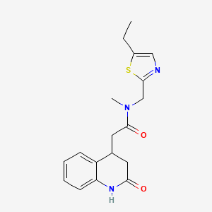 molecular formula C18H21N3O2S B7287350 N-[(5-ethyl-1,3-thiazol-2-yl)methyl]-N-methyl-2-(2-oxo-3,4-dihydro-1H-quinolin-4-yl)acetamide 