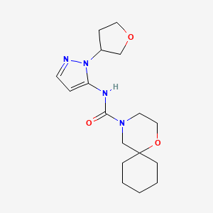 molecular formula C17H26N4O3 B7287412 N-[2-(oxolan-3-yl)pyrazol-3-yl]-1-oxa-4-azaspiro[5.5]undecane-4-carboxamide 
