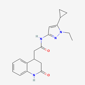 molecular formula C19H22N4O2 B7287515 N-(5-cyclopropyl-1-ethylpyrazol-3-yl)-2-(2-oxo-3,4-dihydro-1H-quinolin-4-yl)acetamide 