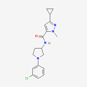 molecular formula C18H21ClN4O B7287544 N-[1-(3-chlorophenyl)pyrrolidin-3-yl]-5-cyclopropyl-2-methylpyrazole-3-carboxamide 