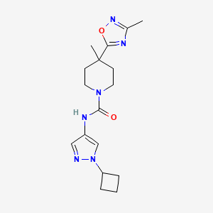 molecular formula C17H24N6O2 B7287602 N-(1-cyclobutylpyrazol-4-yl)-4-methyl-4-(3-methyl-1,2,4-oxadiazol-5-yl)piperidine-1-carboxamide 