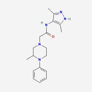 molecular formula C18H25N5O B7287634 N-(3,5-dimethyl-1H-pyrazol-4-yl)-2-(3-methyl-4-phenylpiperazin-1-yl)acetamide 