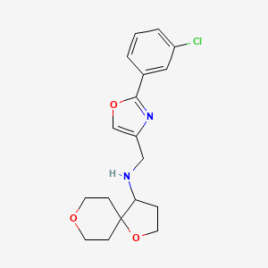 molecular formula C18H21ClN2O3 B7287739 N-[[2-(3-chlorophenyl)-1,3-oxazol-4-yl]methyl]-1,8-dioxaspiro[4.5]decan-4-amine 