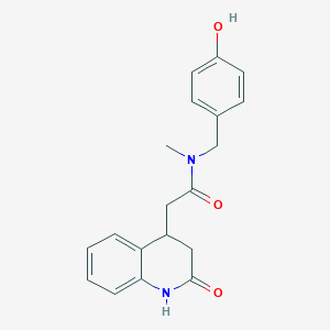 molecular formula C19H20N2O3 B7287753 N-[(4-hydroxyphenyl)methyl]-N-methyl-2-(2-oxo-3,4-dihydro-1H-quinolin-4-yl)acetamide 