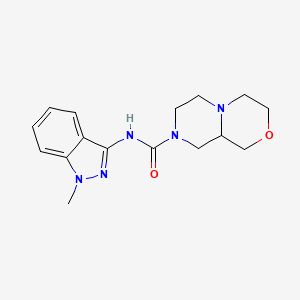molecular formula C16H21N5O2 B7287764 N-(1-methylindazol-3-yl)-3,4,6,7,9,9a-hexahydro-1H-pyrazino[2,1-c][1,4]oxazine-8-carboxamide 