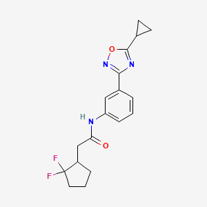 molecular formula C18H19F2N3O2 B7287795 N-[3-(5-cyclopropyl-1,2,4-oxadiazol-3-yl)phenyl]-2-(2,2-difluorocyclopentyl)acetamide 