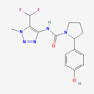molecular formula C15H17F2N5O2 B7288069 N-[5-(difluoromethyl)-1-methyltriazol-4-yl]-2-(4-hydroxyphenyl)pyrrolidine-1-carboxamide 