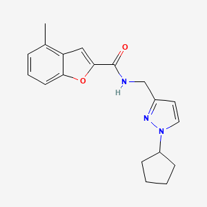 molecular formula C19H21N3O2 B7288204 N-[(1-cyclopentylpyrazol-3-yl)methyl]-4-methyl-1-benzofuran-2-carboxamide 