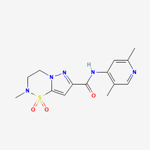 molecular formula C14H17N5O3S B7288268 N-(2,5-dimethylpyridin-4-yl)-2-methyl-1,1-dioxo-3,4-dihydropyrazolo[1,5-e][1,2,5]thiadiazine-7-carboxamide 