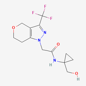 molecular formula C13H16F3N3O3 B7288310 N-[1-(hydroxymethyl)cyclopropyl]-2-[3-(trifluoromethyl)-6,7-dihydro-4H-pyrano[4,3-c]pyrazol-1-yl]acetamide 