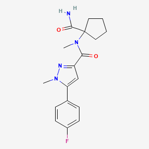 molecular formula C18H21FN4O2 B7288331 N-(1-carbamoylcyclopentyl)-5-(4-fluorophenyl)-N,1-dimethylpyrazole-3-carboxamide 