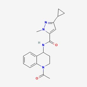 molecular formula C19H22N4O2 B7288341 N-(1-acetyl-3,4-dihydro-2H-quinolin-4-yl)-5-cyclopropyl-2-methylpyrazole-3-carboxamide 