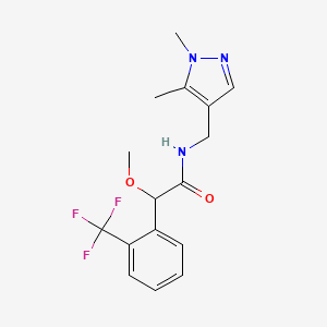 molecular formula C16H18F3N3O2 B7288385 N-[(1,5-dimethylpyrazol-4-yl)methyl]-2-methoxy-2-[2-(trifluoromethyl)phenyl]acetamide 