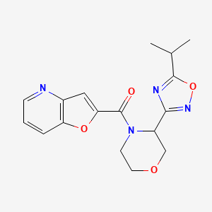 molecular formula C17H18N4O4 B7288635 Furo[3,2-b]pyridin-2-yl-[3-(5-propan-2-yl-1,2,4-oxadiazol-3-yl)morpholin-4-yl]methanone 