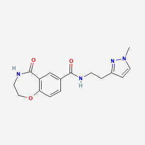 molecular formula C16H18N4O3 B7288761 N-[2-(1-methylpyrazol-3-yl)ethyl]-5-oxo-3,4-dihydro-2H-1,4-benzoxazepine-7-carboxamide 