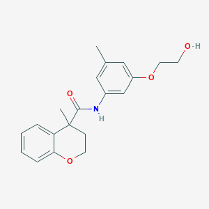 molecular formula C20H23NO4 B7289299 N-[3-(2-hydroxyethoxy)-5-methylphenyl]-4-methyl-2,3-dihydrochromene-4-carboxamide 