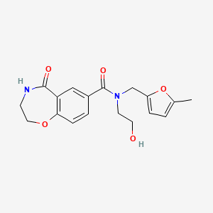 molecular formula C18H20N2O5 B7289360 N-(2-hydroxyethyl)-N-[(5-methylfuran-2-yl)methyl]-5-oxo-3,4-dihydro-2H-1,4-benzoxazepine-7-carboxamide 