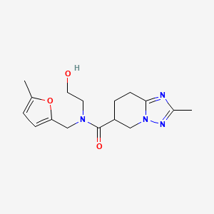 molecular formula C16H22N4O3 B7289367 N-(2-hydroxyethyl)-2-methyl-N-[(5-methylfuran-2-yl)methyl]-5,6,7,8-tetrahydro-[1,2,4]triazolo[1,5-a]pyridine-6-carboxamide 